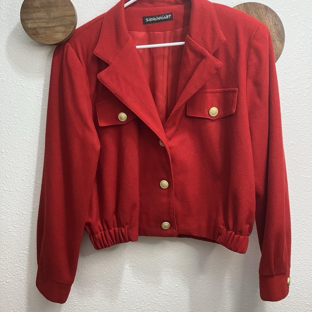 Vintage Savannah Holiday‎ Red Wool Bomber Jacket Size 12 Christmas Grandma